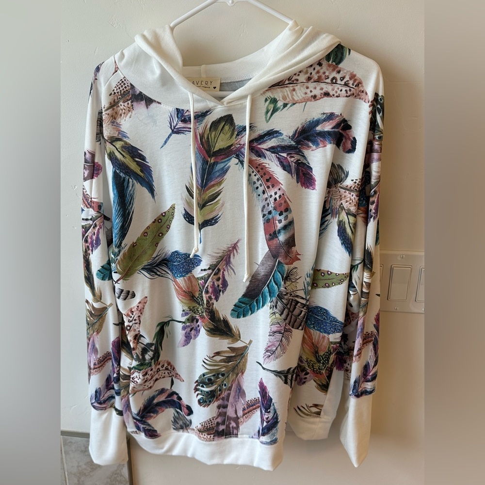 Floral Feather Print Hoodie